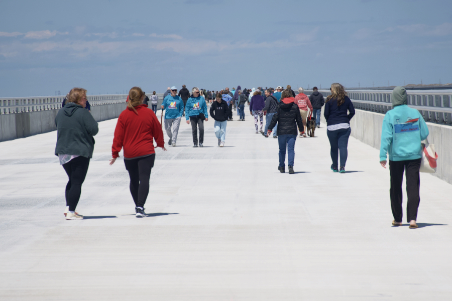 Pedestrians took to the Jug handle Bridge in Rodanthe for a one time chance to walk the bridge. Pedestrians took to the Jug handle Bridge in Rodanthe for a one time chance to walk the bridge.