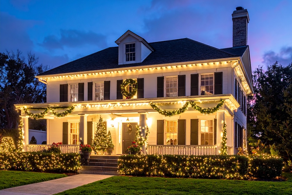 christmas lights on a colonial style home