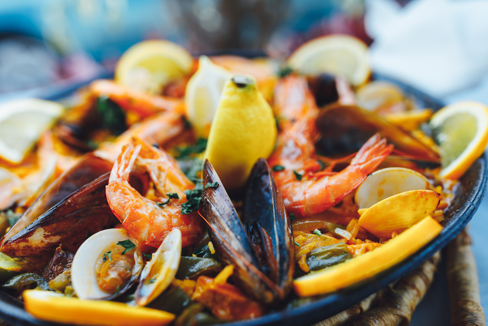 seafood dinner with mussels, shrimp and more